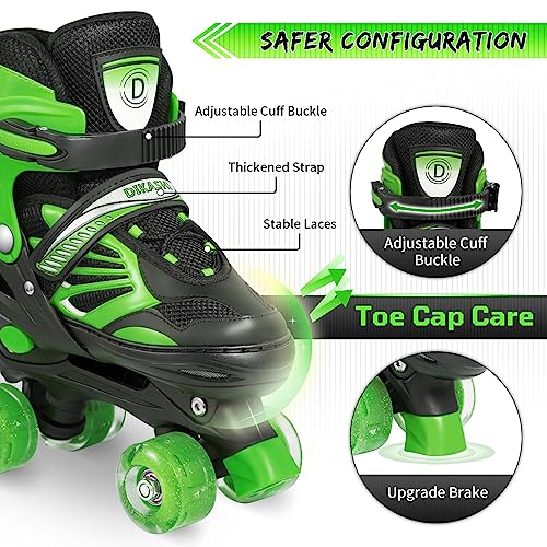 Image of Dikashi Roller Skates for Boys Ages 6-12 with Light Up Wheels, 4 Size Covering Ages 3-5 & 6-12 | Adjustable Blue Boys Quad Skates Indoor Outdoor Rollerskates for Kids Boy Beginners