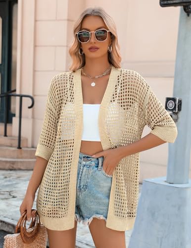 Image of Zeagoo Women's 2026 Summer Crochet Lightweight Cardigan Short Sleeve Boho Kimono Oversized Open Front Sweater Tops