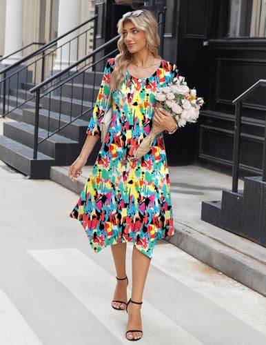 Image of Zeagoo Midi Dresses Women 2026 Dress 3 /4 Sleeve Casual Dresses with Pockets A Line Summer Beach Sundress