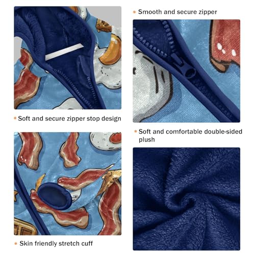 Breakfast Food Pattern Prints Toddler Fleece Jacket Girl Boys Hooded Fleece Jacket Coat Warm Outwear Zip-up 3-10T3