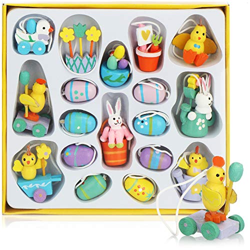 com-four® 18-teiliges Set Holzfiguren Ostern bis 4 cm - Osterschmuck aus Holz - Holzfiguren für...