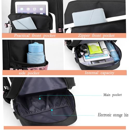 Cute Anime School Backpack for Girls Boys Large Laptop Backpack With USB Charge Port,School,Work Travel Bookbag(Purple)2