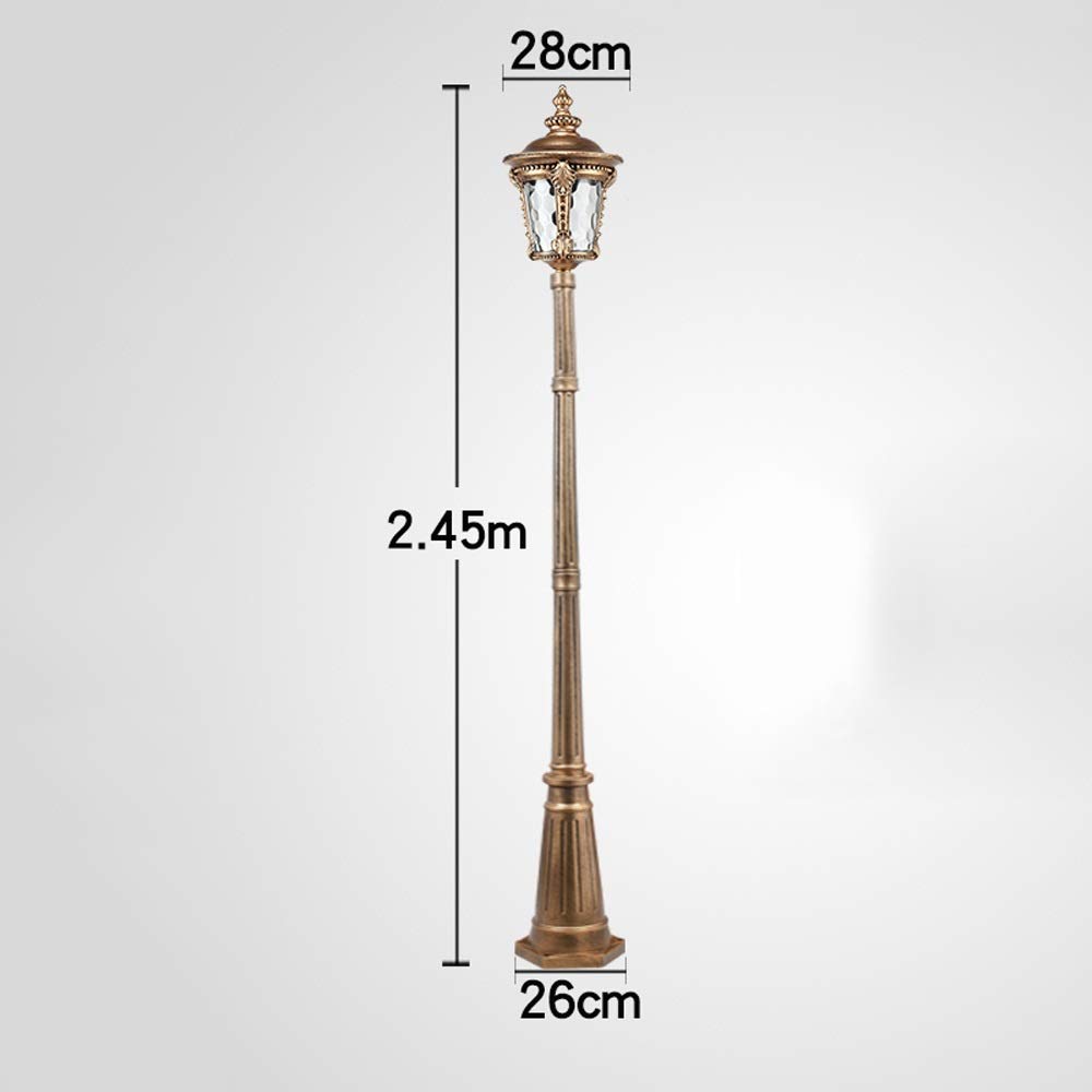Lampadaire vintage nordique traditionnel E27 à tête unique en verre antique vintage IP65 étanche pour extérieur, jardin, allée, pelouse, allée