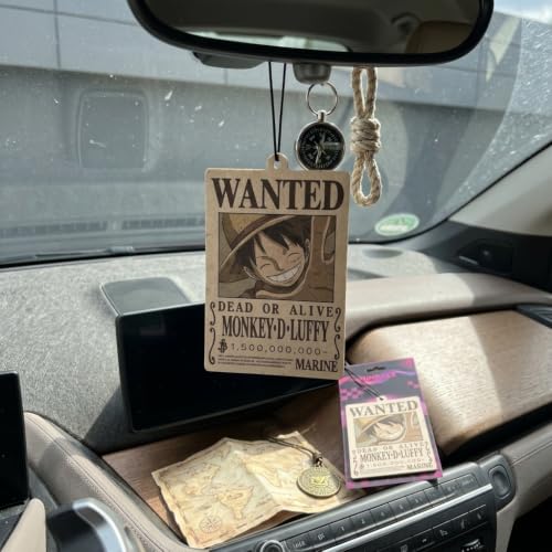 Image of PumpCar 2 pieces Wanted Luffy double-sided hanging Japanese anime cherry-scented One Piece car air freshener for rearview mirror Car Interior Accessories Household Gifts Cool Household Gifts