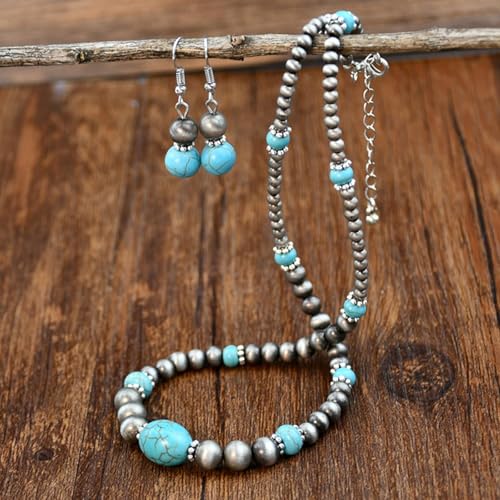 Roe Dolph Western Jewelry Set Navajo Pearl Necklace Earrings Turquoise Jewelry for Women Country Cowgirl Outfits Boho Necklaces for Women Western Christmas Gifts Stocking Stuffers4