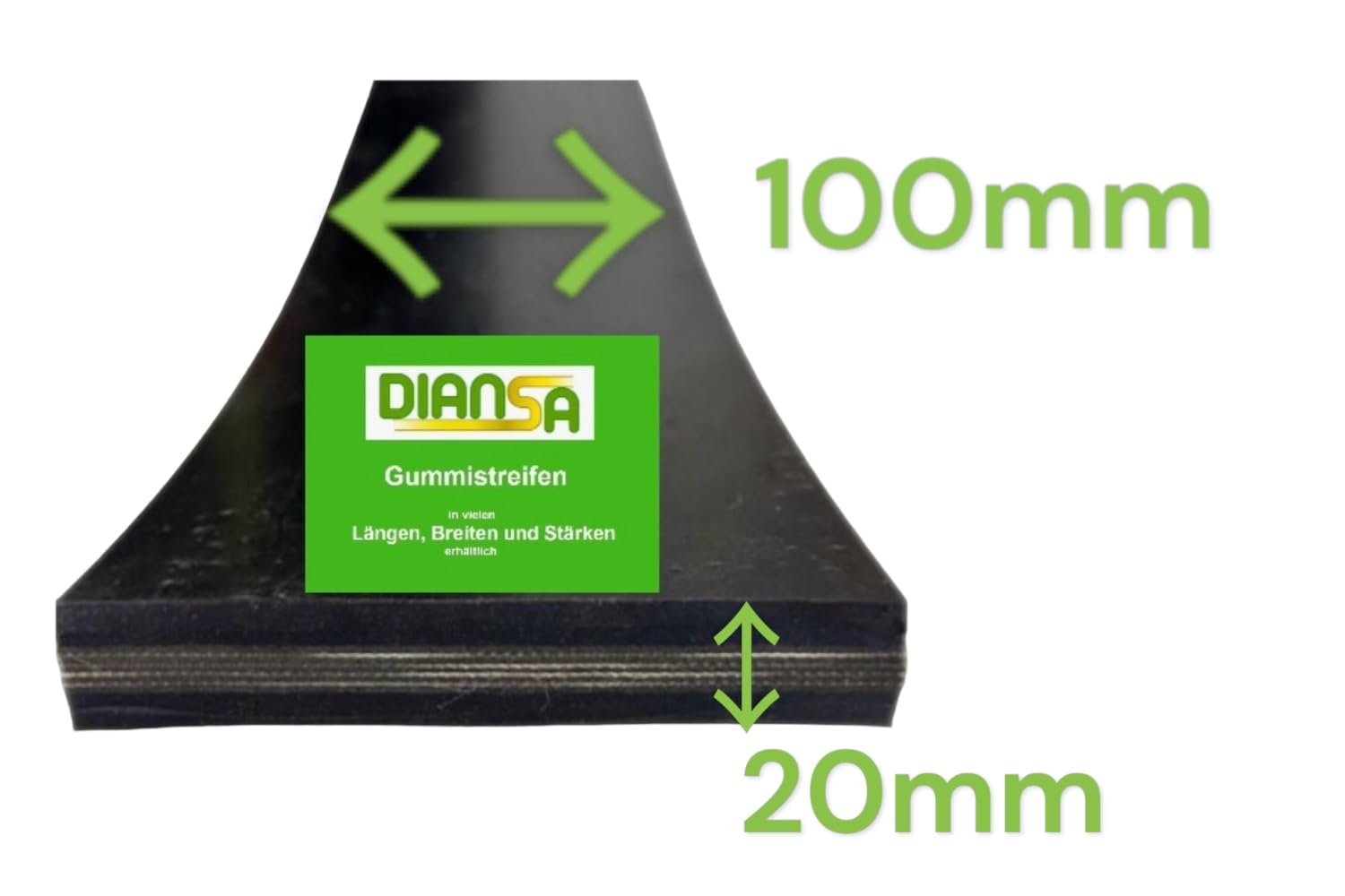 Gummistreifen mit Gewebeeinlage bis 10m Länge in 20mm dick und 5 Verschiedene Breiten Hartgummi Vollgummi Gummiauflage Gummi-Platte-Matte Schürfleiste … (Breite: 100mm (10cm), Länge: 2m)