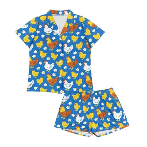 Image of Women's Short Sleeve Sleepwear Button 2 Piece Plus Size Pajamas Casual Soft Stretchy Funny Nightwear with Pockets