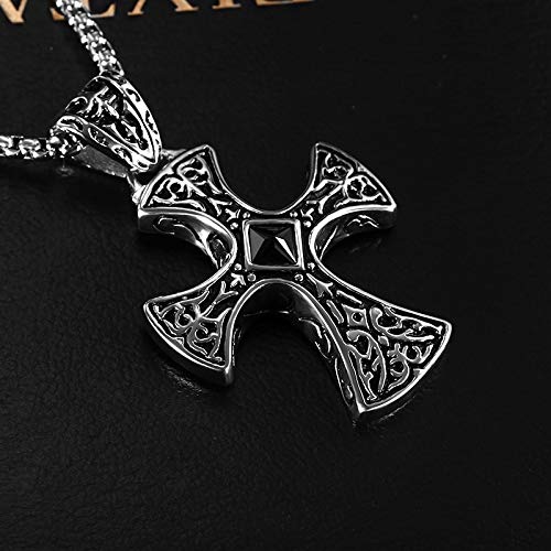 Große Schwarze Naturstein-Kreuz-Anhänger-Halskette für Herren, großes Malteserkreuz, Schwarze Strass-Mitte