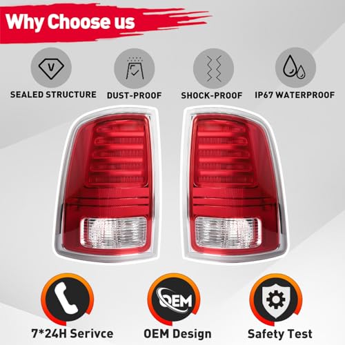 Right LED Tail Lights Compatible With 2013-2018 Dodge Ram 1500 2014-2018 Ram 2500 3500 Taillight Assembly Brake Signal Reverse Tail Lamp with Bulb Replace#68093078AB,CH2801203(Passenger Side Chorme) by XunDong - Used condition - Image 7
