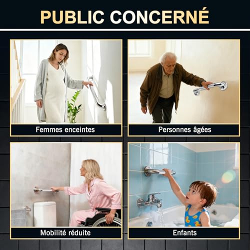 supregear Barre d'Appui Salle de Bain, 40 cm Poignée de Sécurité Antidérapante en Acier Inoxydable 304, Chromée, pour Toilette Cuisine Chambre, Vis Cachées, Fixation Murale – vue 2