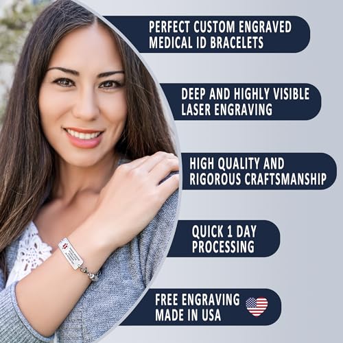 Divoti Medical Alert ID Bracelet - Custom Engraved Classic Medical ID Bracelets - Stainless Steel Rolo Chain with Lobster Claw - Durable & Adjustable Fit - Medical Alert ID for Women3