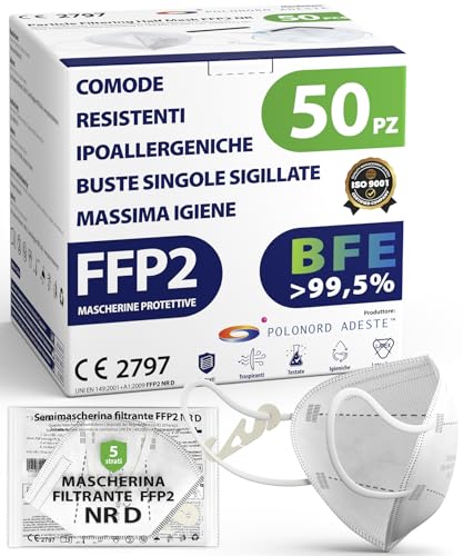 ADESTE - 50 Mascherine FFP2 NR D Bianche Certificate CE,