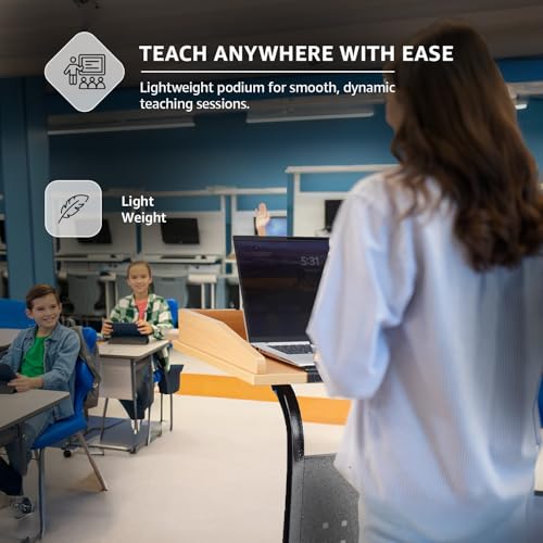 Image of Amazon Basics Lightweight Podium Lectern for Classroom, Office, Church & Events | CRCA Steel Frame with Beech Top | Sleek Modern Design | Easy Assembly | Black