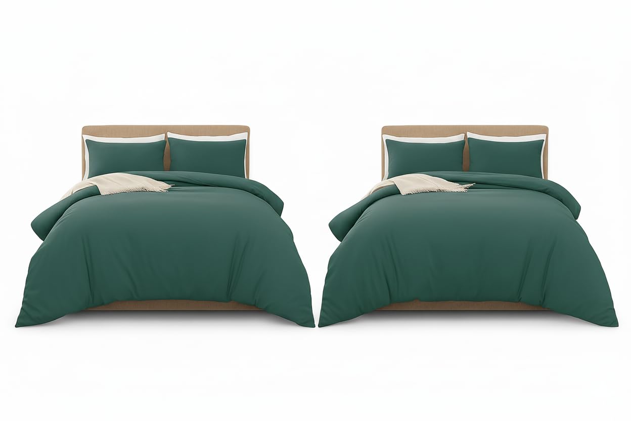 MOONLIGHT20015 Single Duvet Cover Set Pack of 2 Emerald Solid Soft Pre-Washed Single Bedding 2 Duvet Covers with 2 Matching Pillowcases
