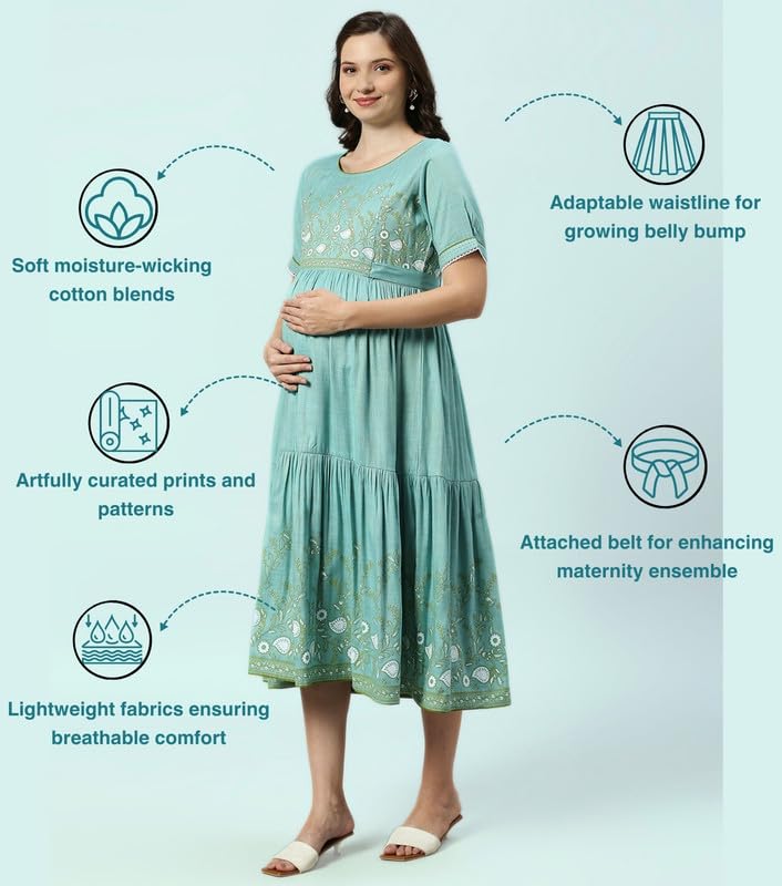 Image of DUMMY SHAPE Maternity Dresses for Women Cotton | Feeding Anarkali Kurta with Concealed Nursing Zippers for Pre & Post Pregnancy | Mom to Be Gifts