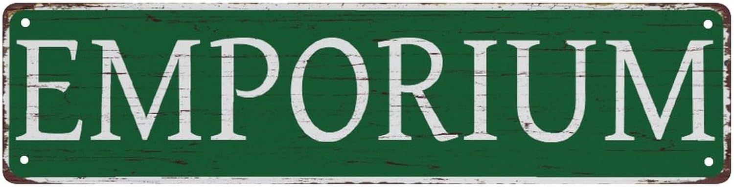 peiyeety Vintage Metal Tin Sign Emporium Vintage Sign, Retro Wall Decor for Home, Bar, Garage, Cafe, Man Cave, Shop, Store, Rustic Wall Art for Indoor and Outdoor Decoration, 4x16 Inch