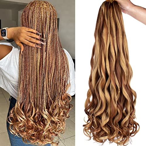 COOKOO 26 Inch French Curl Braiding Hair for Goddess Box Braids 9 Packs Pre Stretched Braiding Hair Mix Two Tone Loose Wavy Spanish Curly Braids Hair French Curly Crochet Hair for Women 27/30