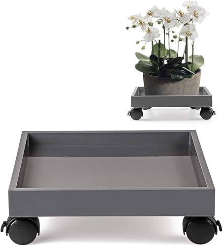 Skelang Carrito cuadrado para plantas, bandejas para macetas con ruedas, plataforma de plástico ABS, platillo resistente para macetas en maceta,