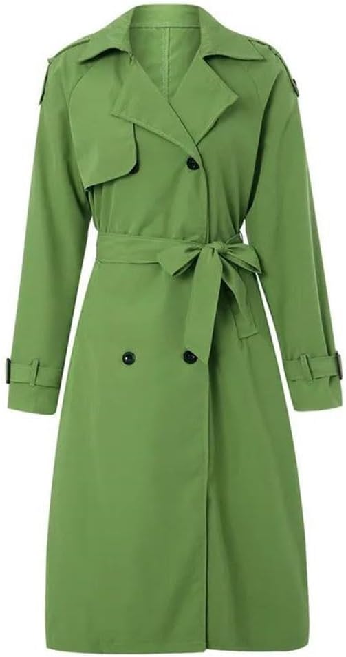 REHJJDFD Women Double Breasted Long Trench Coat Winter Classic Lapel Long Sleeve Overcoat With Belt