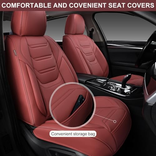 Image of TIEHESYT Leather Seat Covers Front Pair with Lumbar Support, Breathable and Waterproof Car Seat Cover, Universal Seat Covers for Cars, Trucks, SUVs, Sedans, Pickups, Airbag Compatible, Martha Red