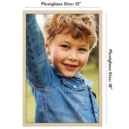 Americanflat 12x18 Poster Frame with Polished Plexiglass - Streamline Collection - Thin Border Picture Frame for Wall Display - Hanging Hardware Included - Natural Oak