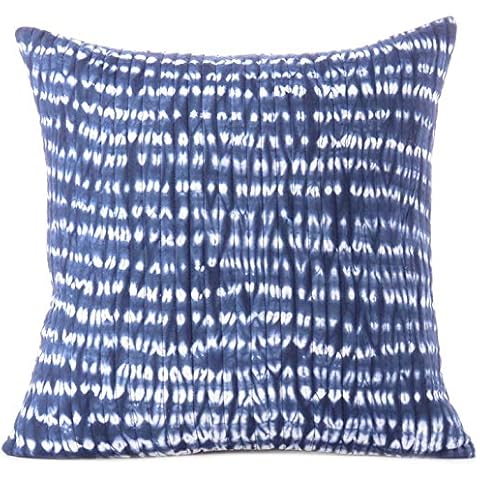 Eyes of India 16x16 inch Indigo Blue Quilted Kantha Shibori Couch Pillow Cover Case Colorful Decorative Cushion Throw Sofa Indian Bohemian Accent Boho Chic Handmade Cover Only Cover
