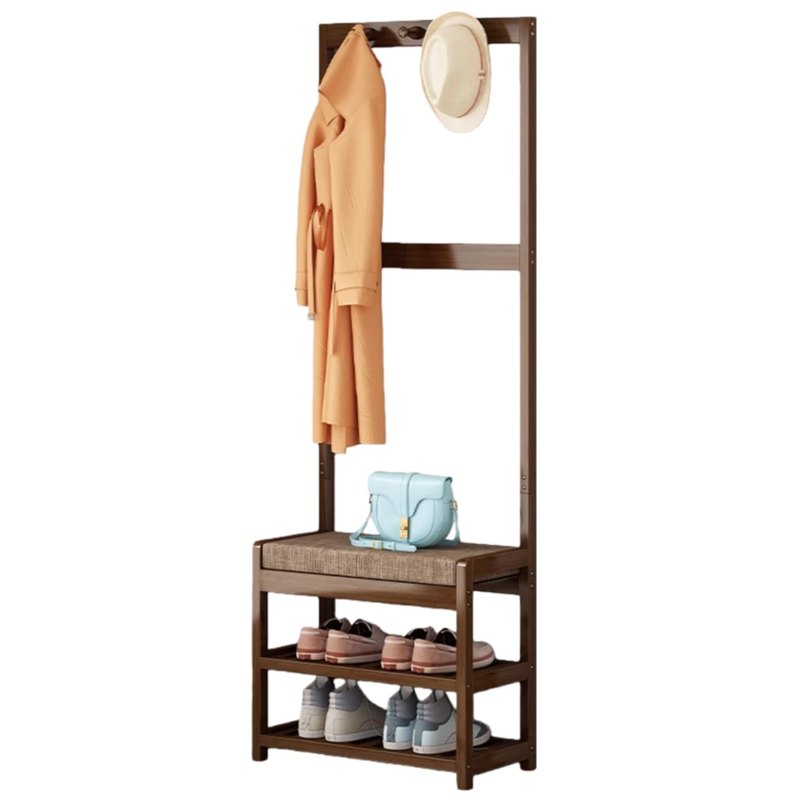 GHFXSCV 3-in-1 Bamboo Coat Rack with Shoe Bench, Entryway nizer with Cush, Freestanding Hall Tree for Mudroom, Apartment & Dorm Sto (50cm/19.7in)