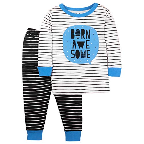 Lamaze Organic Baby Organic Baby/Toddler Girl, Boy, Unisex Tight Fit Pajamas Set, White Stripe, 12M