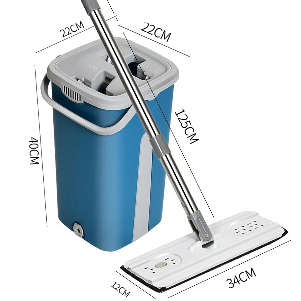 Juego de Fregona Touchless Mop Sistema de Autolimpieza 2 en 1 Juegos de Trapeadores y Cubos con Mango de acero Inoxidable Trapeador Plano de Microfibra para el Hogar para Fregona Mopa de Repuesto