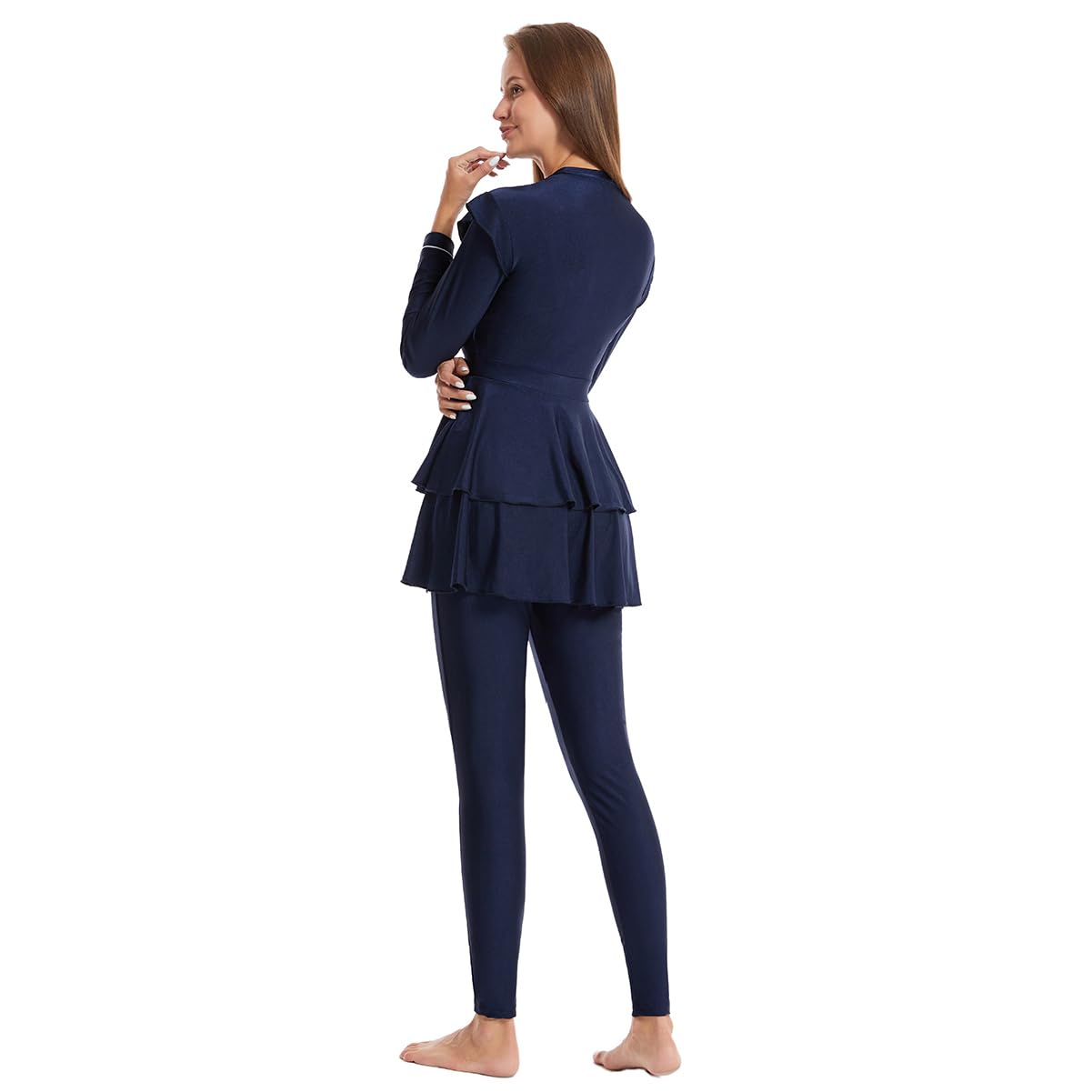 Costume da bagno musulmano da donna Burkini gonna lunga plissettata con cuffia da bagno modesto costume da bagno islamico surf rash guard set
