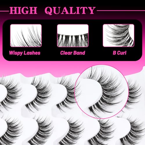 Veleasha Lashes Wispy False Eyelashes 100% Handmade Eyelashes Natural Look Fake Lashes Lightweight Lashes with Soft Clear Band 5 Pairs Pack (G2) - Image 5