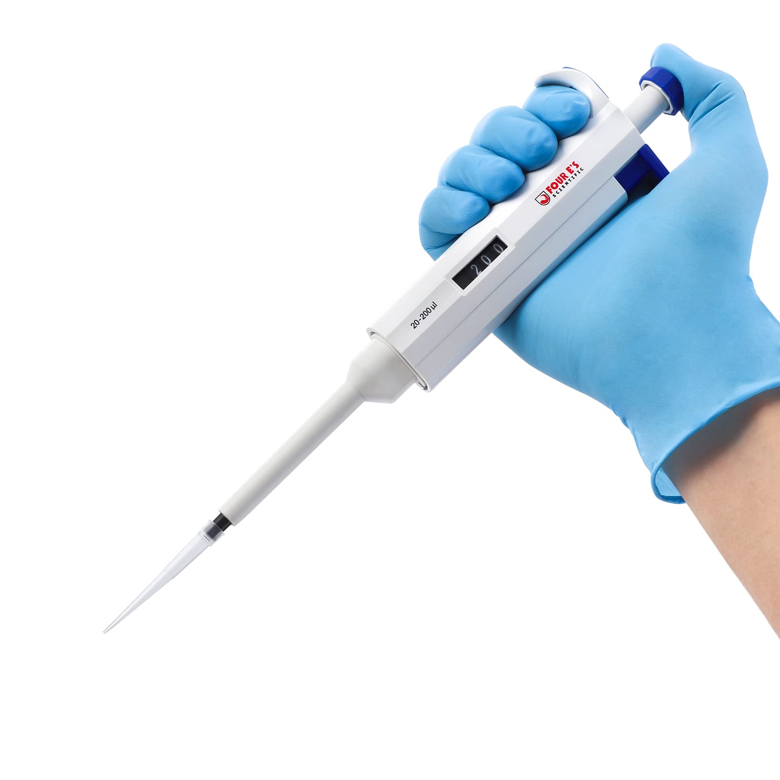 FOUR E'S SCIENTIFIC 20-200 uL Single Channel Micropipette, High Accuracy Manual Pipette for Laboratory School