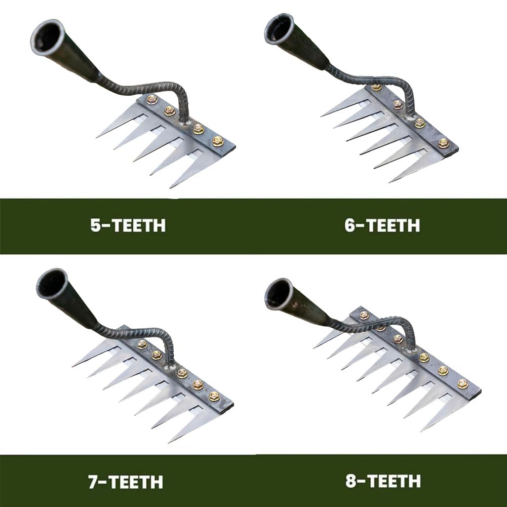 Rastrillo De Deshierbe, Rastrillo Jardin con Mango, Rastrillo Malas Hierbas, Rastrillo De Acero Al Carbono De 5/6/7/8 Dientes, Elimina Malezas, Grava y Hojas en 1 Pasada (5 Dientes)
