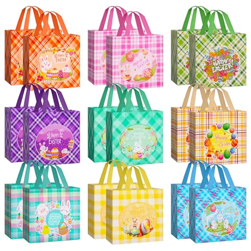18 bolsas de regalo de Pascua reutilizables con asas para niños, bolsas de Pascua no tejidas para cestas de Pascua, juego de búsqueda de huevos, fiesta de Pascua, 8.3 x 7.9 x 5.9 pulgadas