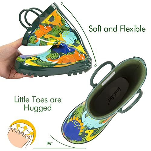 Landchief Toddler Rain Boots, Little And Big Kids Waterproof Rubber Boots For Girls And Boys With Animal Print, Size 8, Dino #TOP2