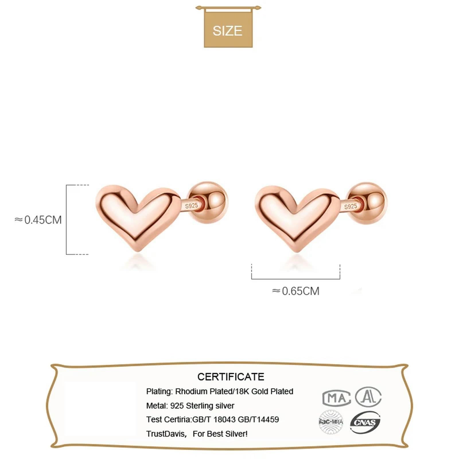 ISCBAFYX 925 Sterling Silber Herz Schraub Ohrstecker für Frauen Mädchen minimalistischen Schmuck