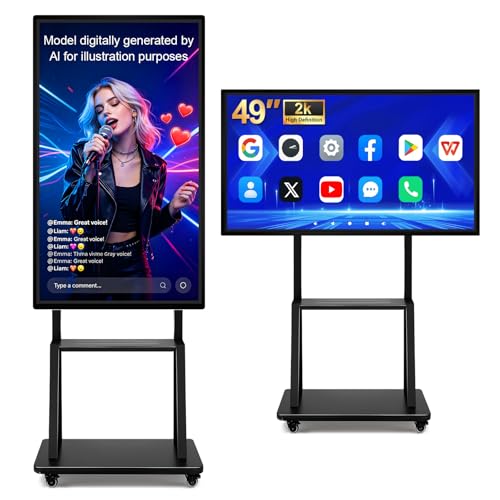 Smart Board 49 Inch Interactive Whiteboard, RK3588 Flagship Chip 6ms Low Latency, Android 12 8+64GB, Wireless Cast & Screen Mirroring, Overseas App Ready for Classroom Office Business Home(Board Only)