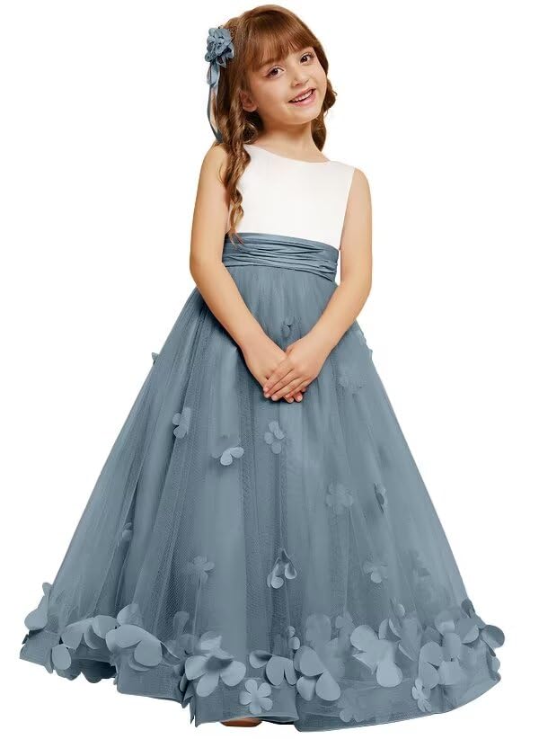 Cute Tulle Pageant Dresses for Girls with 3D Flowers Flower Girl Dress for Wedding