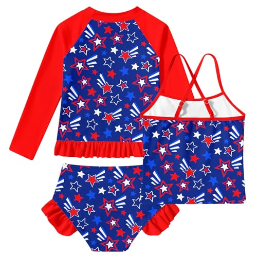 Image of BFUSTYLE Girls Swimsuit 3 Pieces Rash Guard Kids Long Sleeves Bathing Suit 3-8 Years Sun Proction Swimwear Tankini