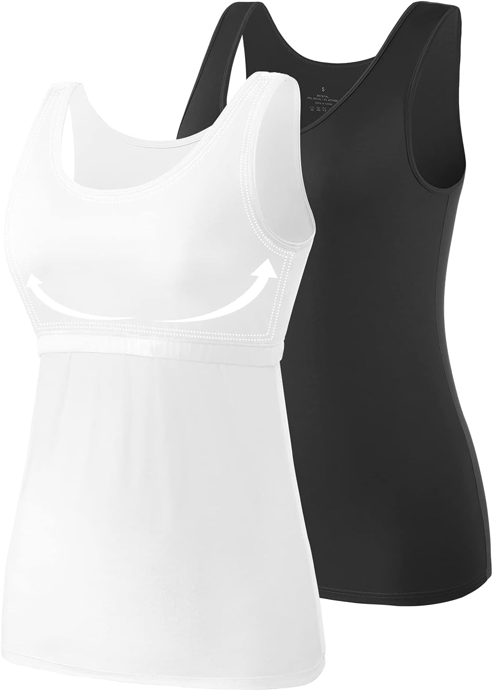 Vislivin Cotton Tank Tops with Shelf Bra for Women Stretch Tanks Wide Strap Undershirts