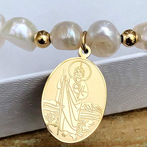 Catholic Town St. Jude Thaddeus Bracelet with Stainless Steel Medal and Pearl beads (SSBSJT-DGWG)4