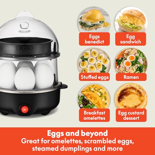 Image of BELLA Double Tier Egg Cooker, Rapid Boiler & Poacher, Meal Prep Essential, Family Sized Meals: Make Up To 14 Large Boiled Eggs, Dishwasher Safe Parts, Poaching Tray Included, Black