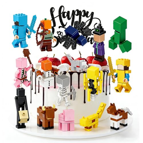Cake Topper 16Pcs Birthday Party Decorations 3D Happy Birthday Cake Topper for NTN Game Party Supplies Decorations for Boys Girls(16Pcs)