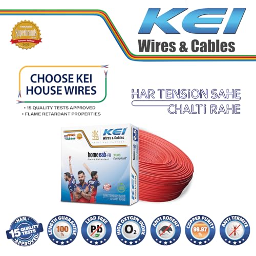 Image of KEI WIRES & CABLES Homecab 2.5 sqmm 1 Core Copper Flame Retardant House Wire PVC Insulated Cable for Domestic & Industrial Electrical Wiring (Red, 90 Meters)