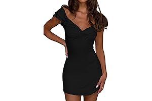 XXTAXN Women's Sexy Ruffle Sleeve V Neck Wrap Cocktail Bodycon Mini Dress