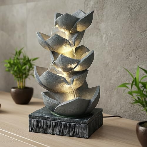 Springbrunnen BK901 mit LED Beleuchtung Gartenbrunnen Skulptur Gartenfigur Wasserspiel 47cm Kaskade Zimmerbrunnen Gartendekoration