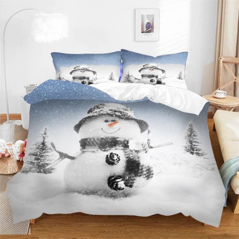 Housse de Couette 220x240 Bonhomme de Neige Idée Cadeau de Noël