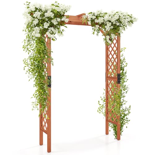 Giantex 7FT Wood Garden Arbor Trellis, Wedding Arch for Outdoor Patio Birthday Bridal Party Prom Decoration, Garden Trellis Pergola Arbor for Climbing Plant Rose Vines