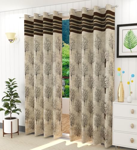 Image of HOME UTSAV 1 Piece Jute Floral Blackout Heavy Jacquard Tree Curtains for Window 5 Feet, Coffee