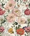 Orainege Floral Wallpaper Peel and Stick Vintage Floral Contact Paper Removable 16.9in x118.1in Leaf Flower Wallpaper Boho Self Adhesive Wall Paper for Bedroom Cabinets Decor